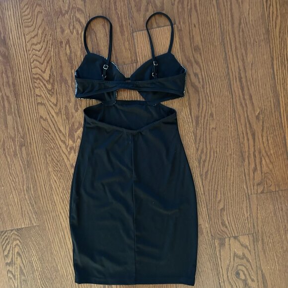 Black Cut Out Sparkle Mini Dress Size Small Bodycon Party Special Occasion - Picture 11 of 15